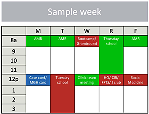 A typical week calendar of events