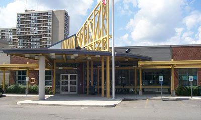 Exterior image of the East Cambridge Care Center main entrance