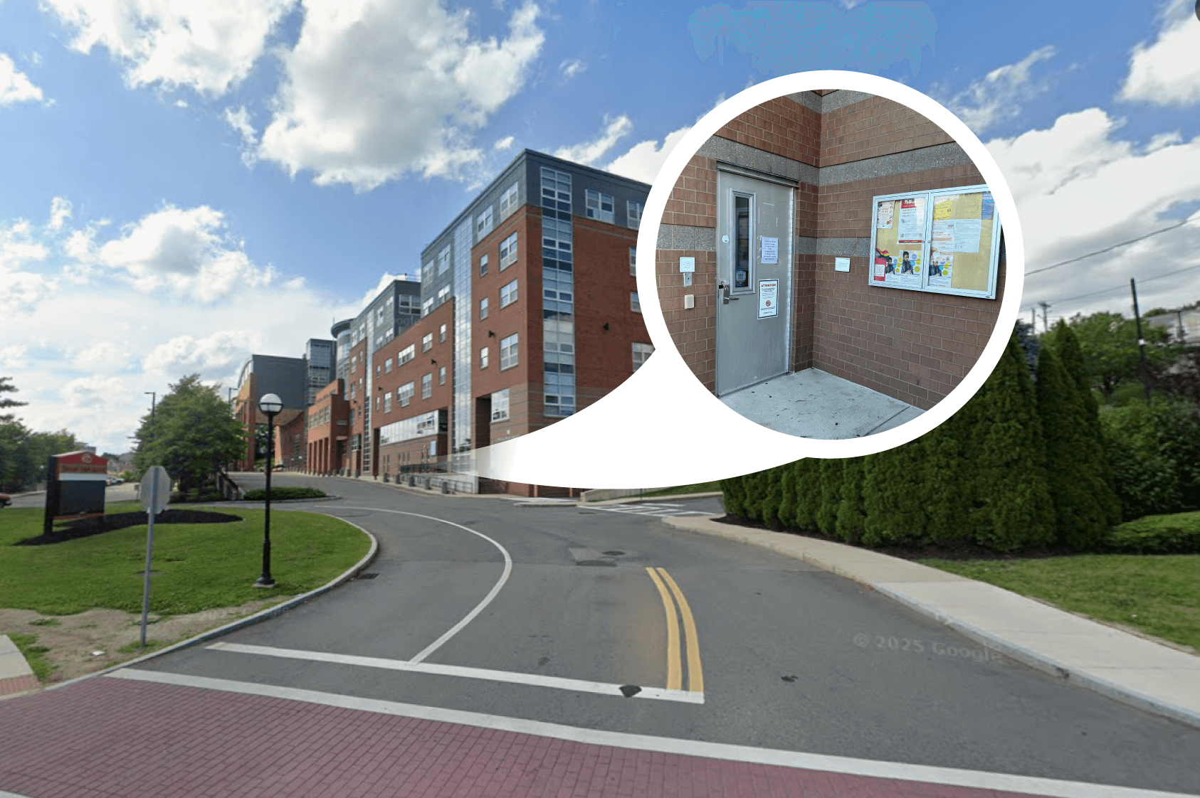 An exterior shot of the CHA Everett Teen Health Center with an enlargement of the clinic's entrance.