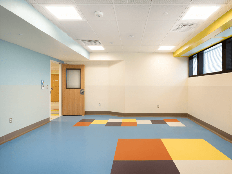 The activities room provides space for physical play among patients.