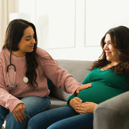 Midwife with pregnant patient